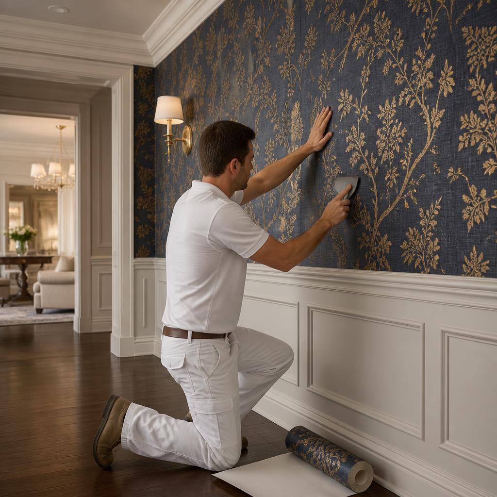 Luxury designer wall covering installed in a high-end residence by Sky Painters Group